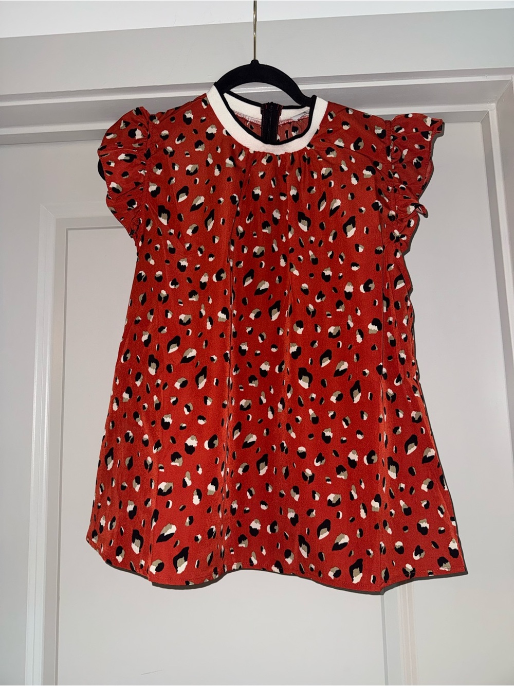 THML Rust Red Leopard Print Flutter Sleeve Top